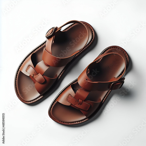 brown leather palm sandals isolated on white background