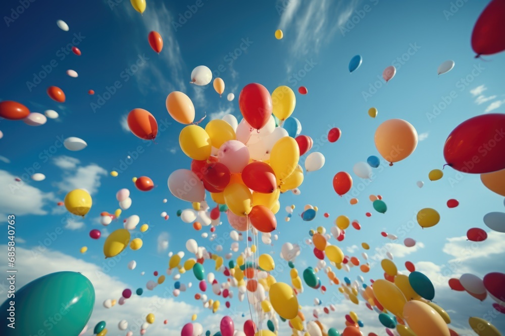 Colorful balloons are seen flying in the air. This vibrant image can be used to add a sense of joy and celebration to various projects.