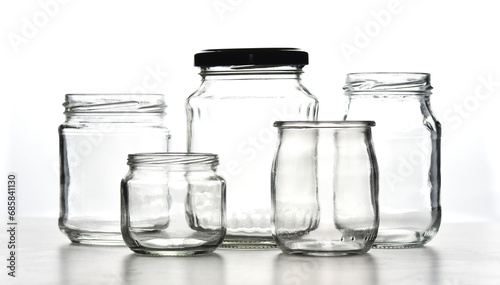 Empty transparent glass jars kitchenware collection