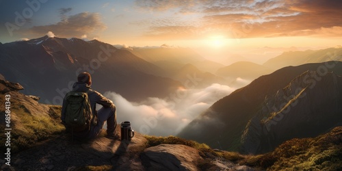 Hiker drinking coffee on a ...