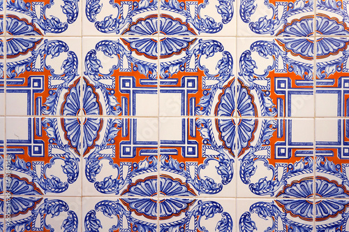 Azulejo Tile on Wall of a Building in in Alfama District, Lisbon, Portugal.