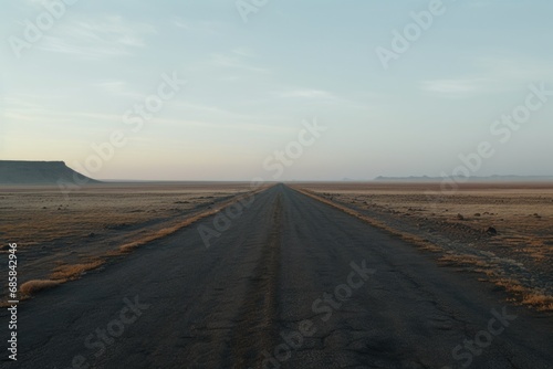 A dirt road winding through the vast desert landscape. Perfect for travel or adventure themes.