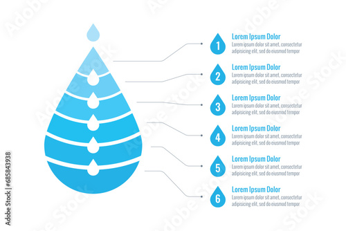 water drop cylinder infographic template. six steps information template. annual report, magazine, web infographic template