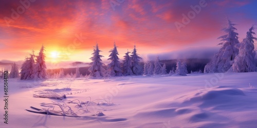 The beautiful sunrise in winter with a peaceful and magnificent scene. The entire scenery gives a feeling of tranquility, calmness and calmness, immersing them in the beauty of nature