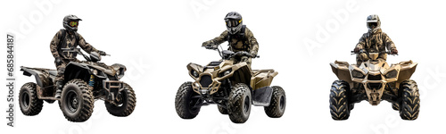 Set of Quad Bikes and Riders on Transparent Background