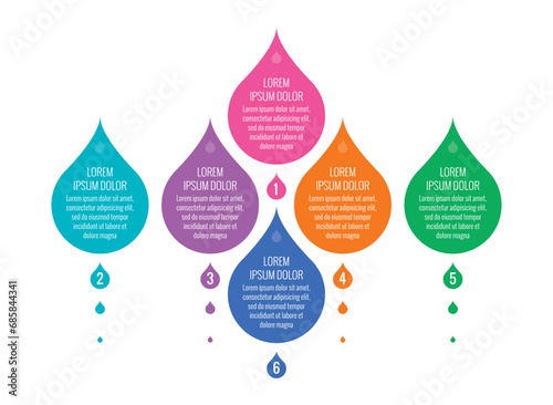 water drop infographic. six step informational template. vector illustration