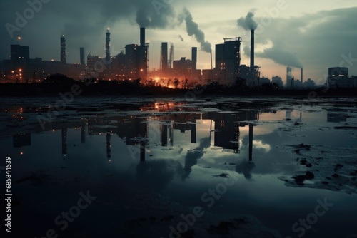 A cityscape with billowing smoke filling the air. 