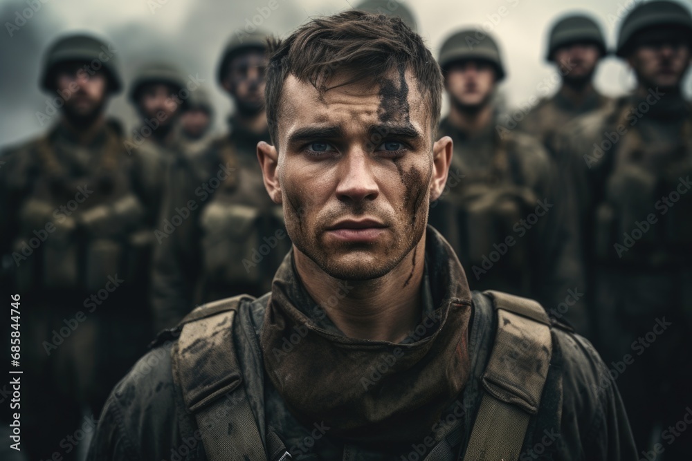 A group of soldiers standing next to each other. Perfect for military-themed projects or illustrating teamwork and unity. A group of soldiers standing next to each other. Perfect for military-themed projects or illustrating teamwork and unity.