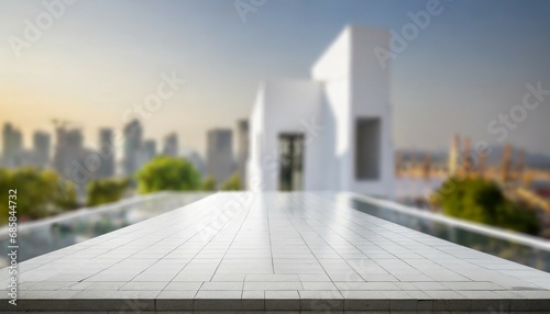 blured of empty white modern terrace building background for montage product display or key visual layout background
