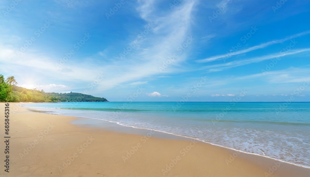beautiful sandy beach and sea with clear blue sky background amazing beach blue sky sand sun daylight relaxation landscape view in phuket island thailand for summer and travel background