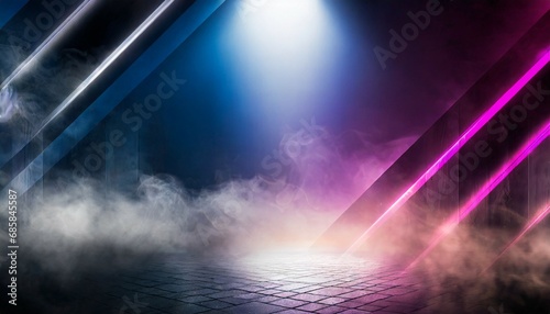 background of an empty room with smoke and neon light dark abstract background
