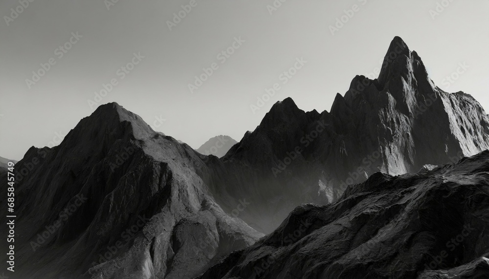 black mountains in blur abstract mountain landscape black and gray minimalistic gloomy black stone relief rocks 3d render