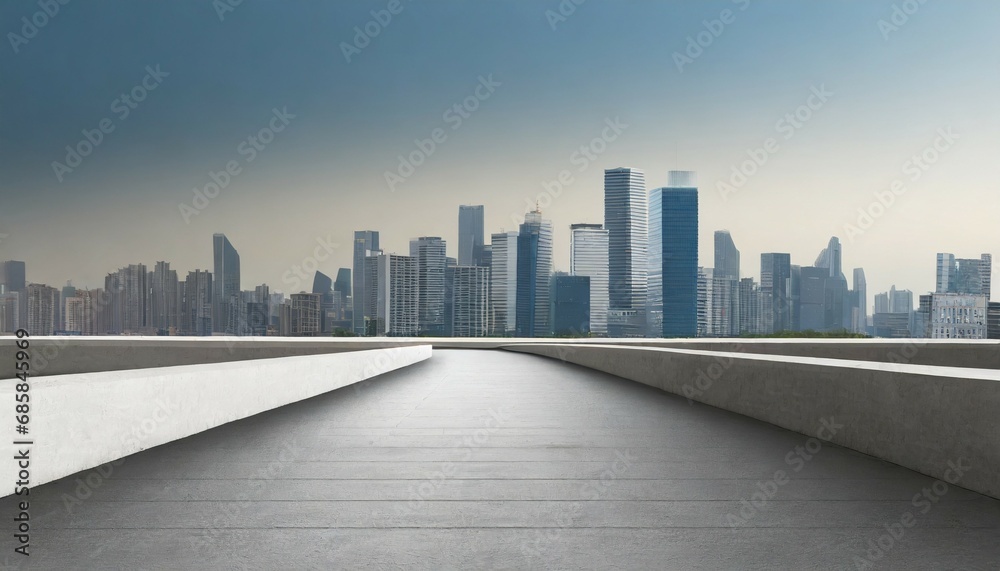 concrete road with city skyline commercial building background illustration for product presentation template copy space wallpaper