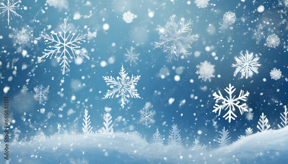 generative ai winter background with falling snowflakes falling snowflakes on blue background