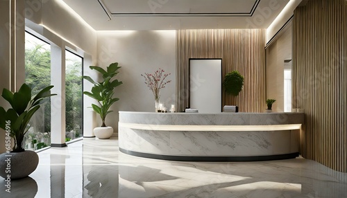 contemporary spa interior vacant reception area sleek counter design minimalist flair modern
