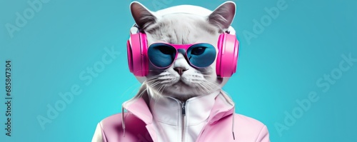 cat head in sunglasses and headphone © pector