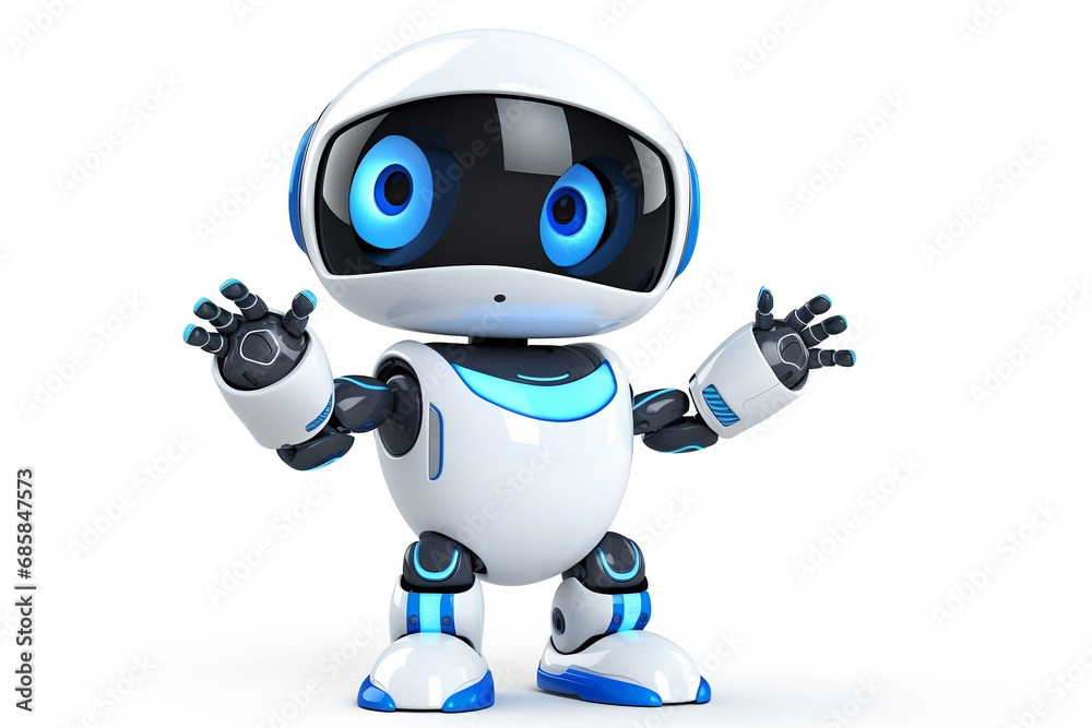 Adorable Small Robot Chat Bot on White Background. Generative ai