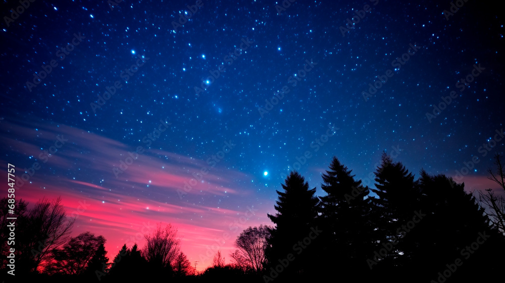 Majestic night sky with stars and shining moon in the reflection of the water body. quiet starry night. Generative AI Majestic night sky with stars and shining moon in the reflection of the water body. quiet starry night. Generative AI