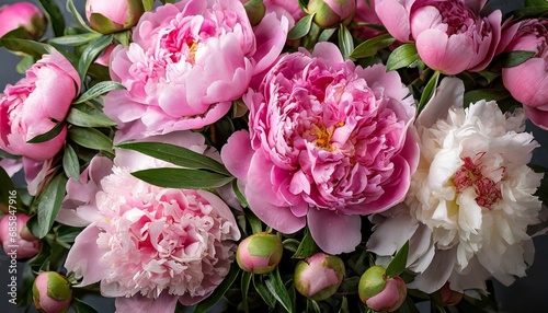 beautiful bouquet of pink peonies floral background or wallpaper generative ai