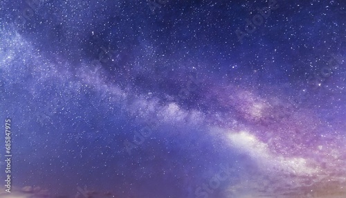 night starry sky and bright purple blue galaxy horizontal background banner