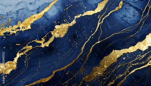 abstract dark blue marble texture with gold splashes blue luxury background