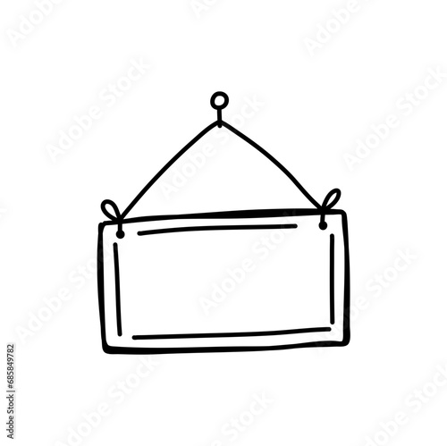 Hand drawn open and closed door sign frame. Doodle sketch style border.