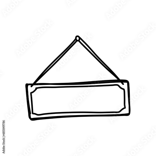 Hand drawn open and closed door sign frame. Doodle sketch style border.