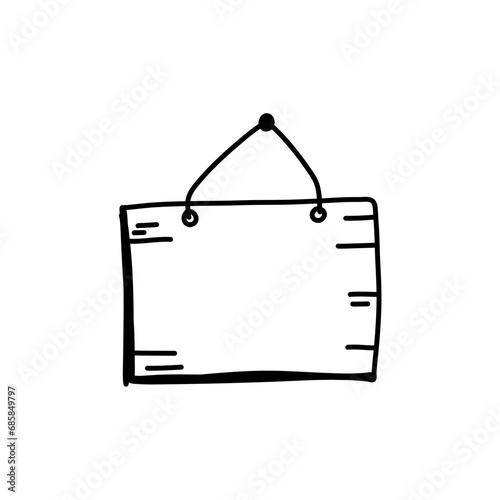 Hand drawn open and closed door sign frame. Doodle sketch style border.