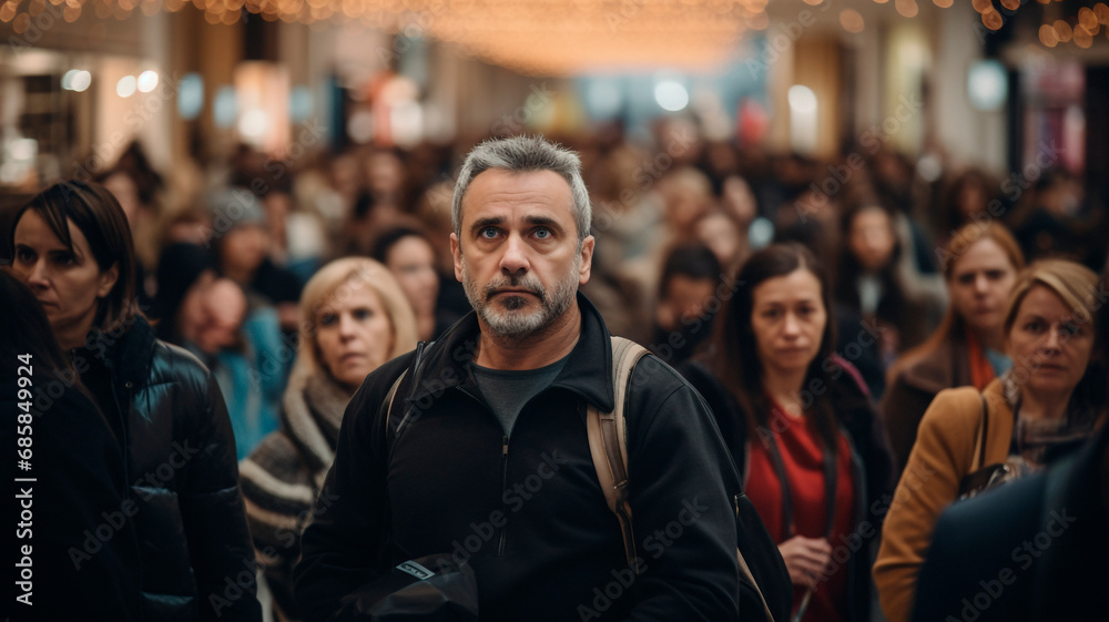 waiting in line in a crowd of people. a picture showing the emotions of delay and waiting for your turn. Generative AI waiting in line in a crowd of people. a picture showing the emotions of delay and waiting for your turn. Generative AI
