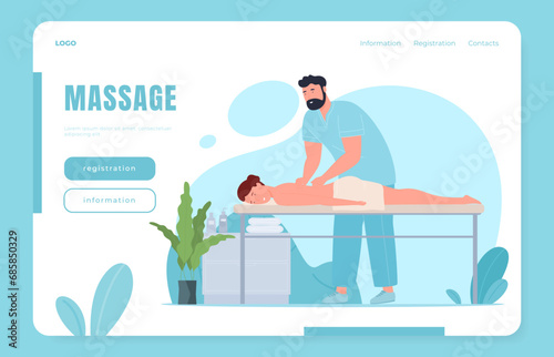 Professional massage therapists. People with spinal problems are treated with massage. Relaxing body warm-up. Vector illustration