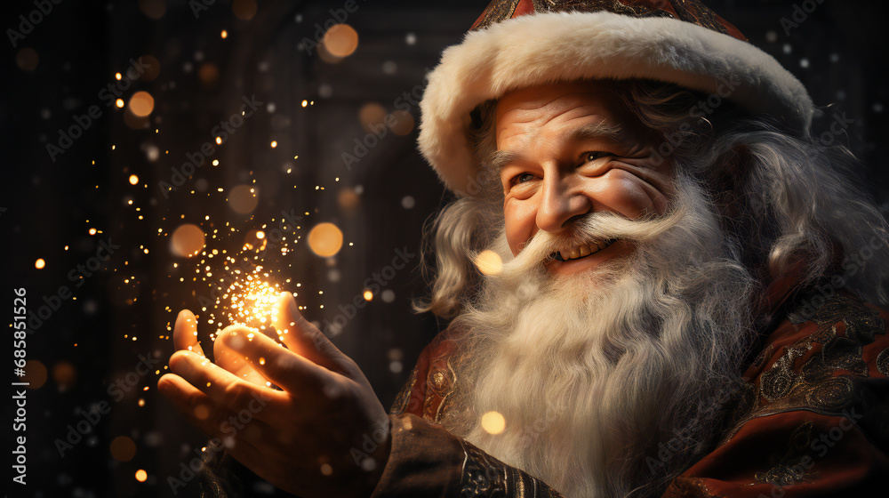 portrait of Santa Claus, magic light 