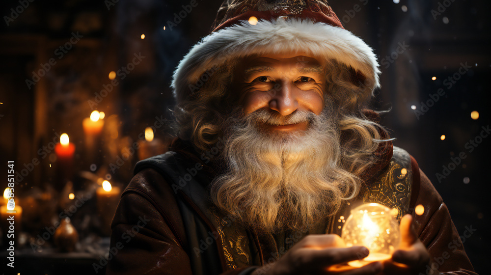 portrait of Santa Claus, magic light 