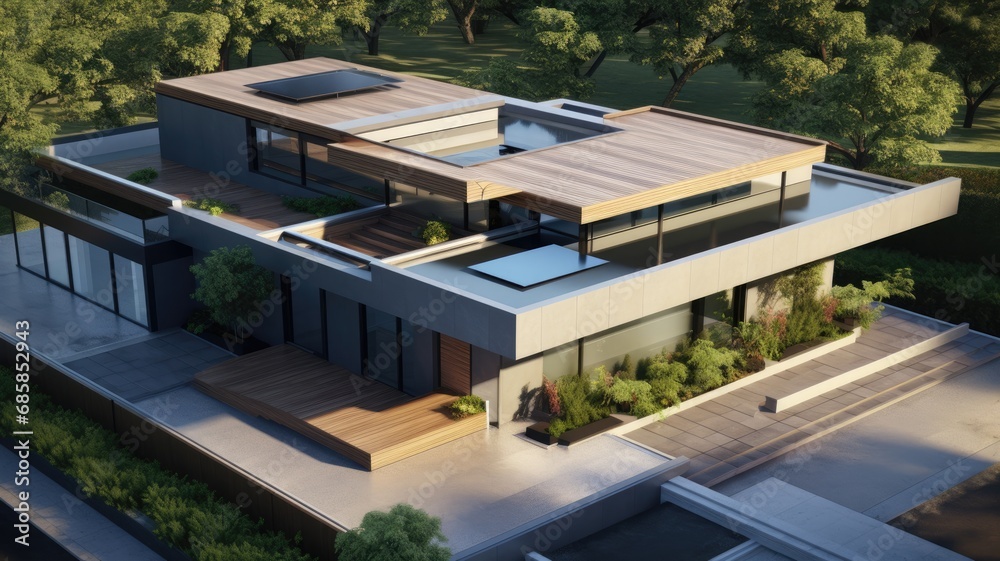 Luxury house with flat roof because the time for pointed roofs is over. Generative AI Technology Luxury house with flat roof because the time for pointed roofs is over. Generative AI Technology