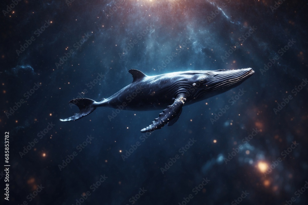 a whale floats through space. ai generative