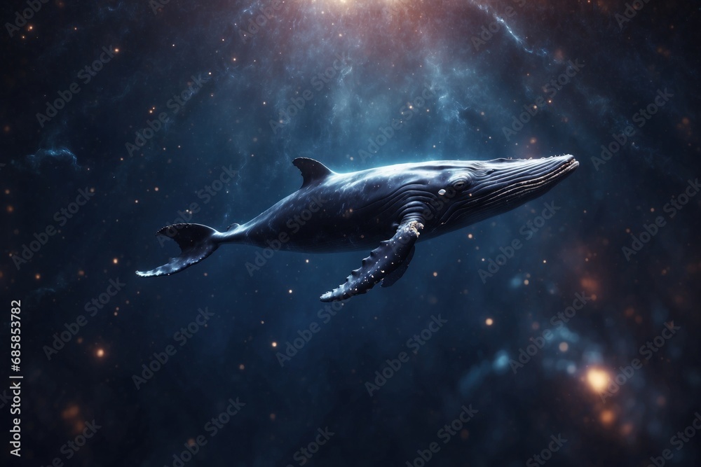 Fototapeta premium a whale floats through space. ai generative