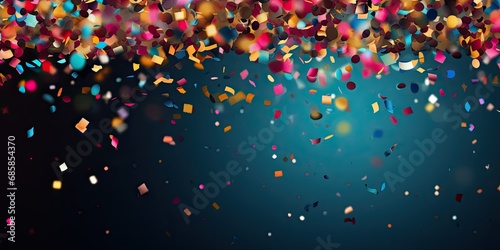 Vibrant confetti and streamers create a festive background for celebrations, birthdays, and special events.
