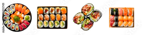 Set of Sushi Varieties Maki, Vegetarian, Nigiri, and Sushi Burrito on Transparent Background