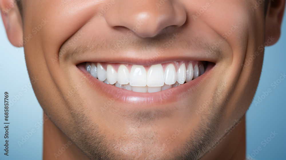 Smile, mouth and teeth whitening of man on studio background of wellness. Closeup male model face with clean dental, fresh breath and happy tooth implant, aesthetic beauty or healthy cosmetic results Smile, mouth and teeth whitening of man on studio background of wellness. Closeup male model face with clean dental, fresh breath and happy tooth implant, aesthetic beauty or healthy cosmetic results