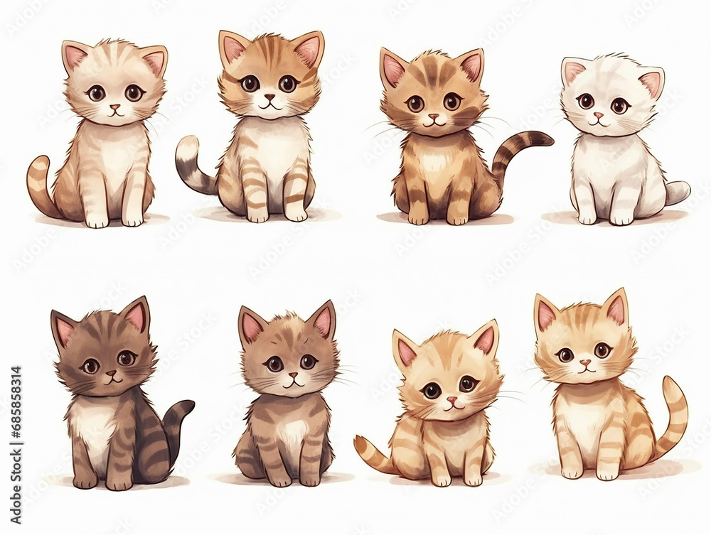 gatinhos fofos feita à mão com marcadores marrons em fundo branco gatinhos fofos feita à mão com marcadores marrons em fundo branco