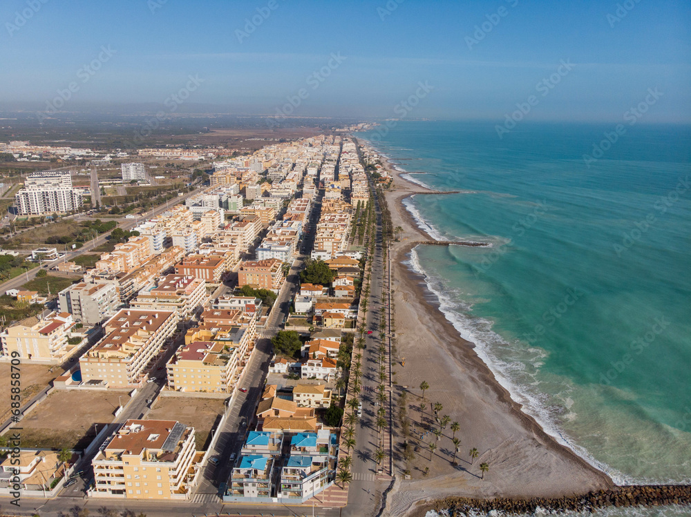 Aerial view of Moncofa, Castellón. Vacation at sea concept.