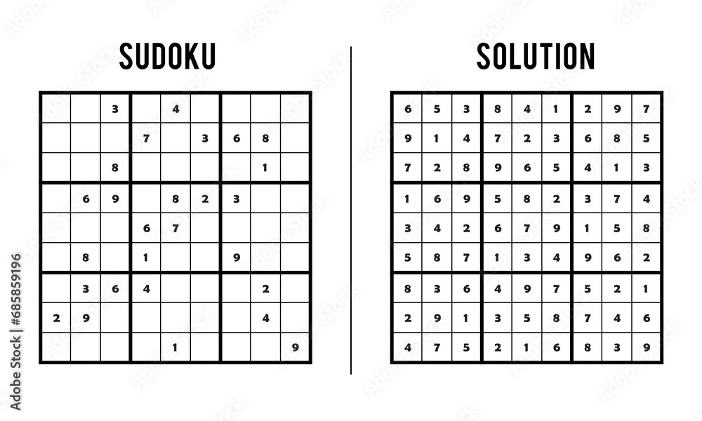 Sudoku Puzzles for Kids and Adults, Game With Solution, Magic Square. Logic puzzle game. Digital rebus Sudoku Puzzles for Kids and Adults, Game With Solution, Magic Square. Logic puzzle game. Digital rebus