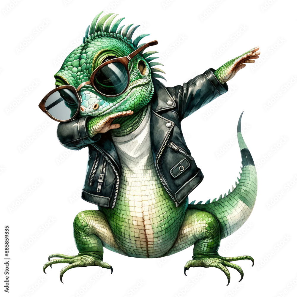 Fotografie Cute animal dabbing dance on white background.