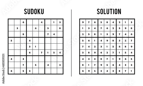 Sudoku Puzzles for Kids and Adults, Game With Solution, Magic Square. Logic puzzle game. Digital rebus photo