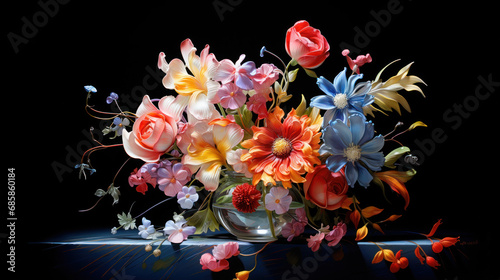 Bouquet of glowing colorful flowers on dark background © Kondor83