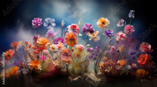 Unreal fantastic vibrant color blossoming flowers © Kondor83
