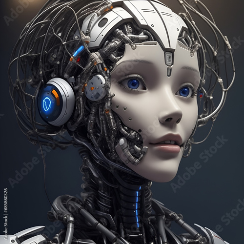 Artificial intelligent, artificial intelligent concept, AI, cyber woman with silver