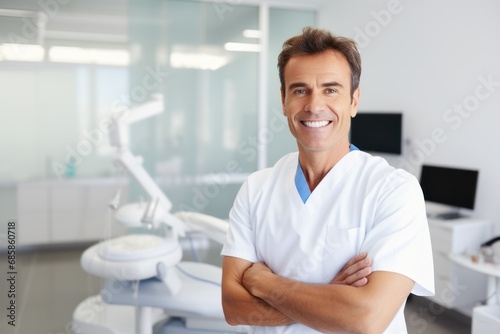 happy male dentist portrait at dental modern clinic office