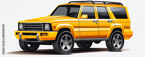 Yellow SUV car on white or blank background