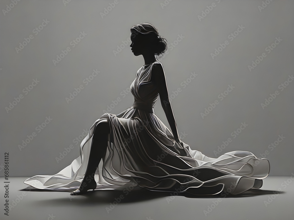 Generative KI junge Frau in kleid in schwarz weiß Generative KI junge Frau in kleid in schwarz weiß