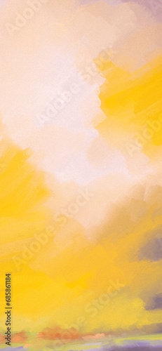 Impressionistic Yellow & Lavendar or Purple Sunset or Sunrise Digital Painting, Art, Artwork, Design, or Illustration